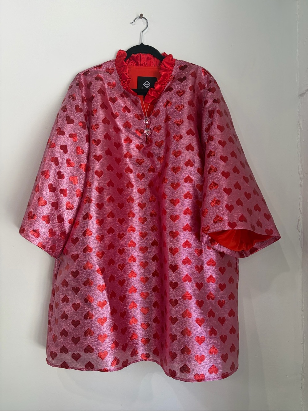 Red Heart-Print Satin Tunic Dress - Unbranded